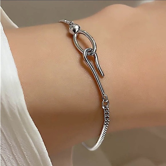 Sterling Silver Minimalist Bracelet, Irregular, Geometric, Dainty, Trendy - Picture 1 of 5